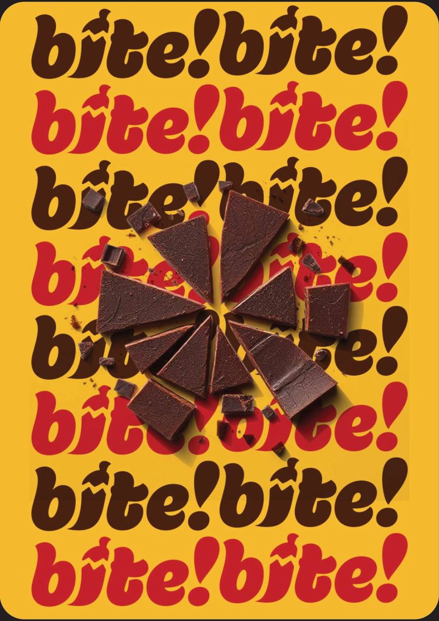 bite! Typo-Poster mit Schokoladenstücken