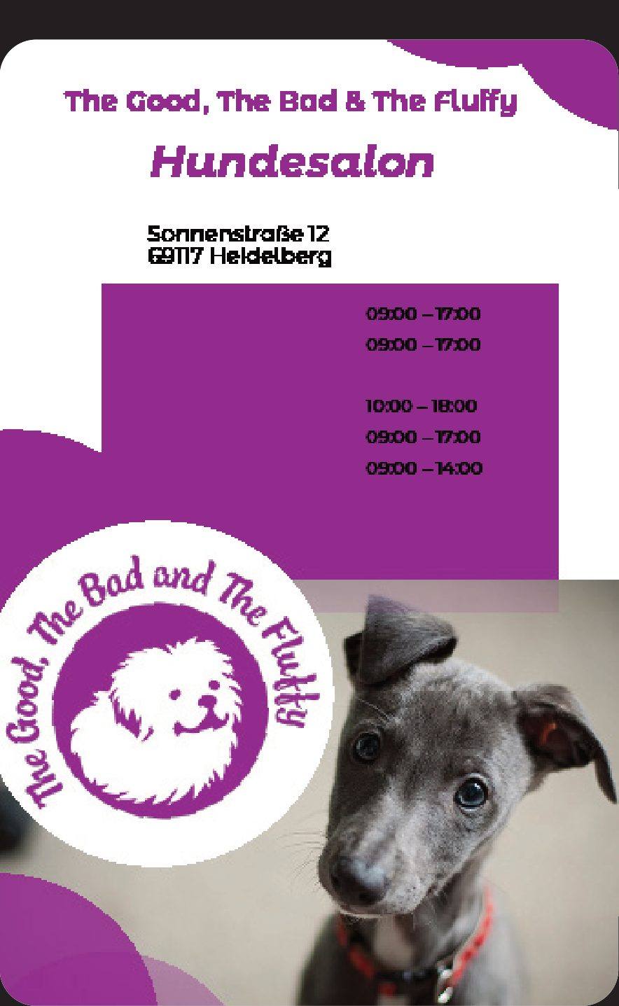 Hundesalon Broschüre, Rückseite mit Öffnungszeiten