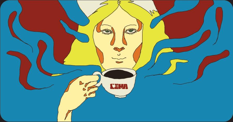 Illustration für KAFE SENA, Porträt mit Tasse
