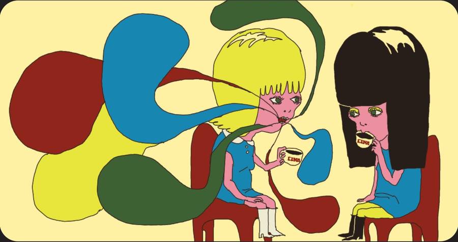 Illustration für KAFE SENA, zwei Figuren auf Stühlen
