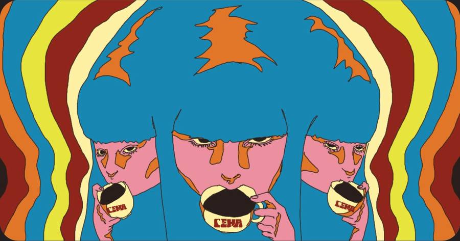 Illustration für KAFE SENA, drei Figuren mit Tassen